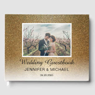 Stijlvolle Chic gouden gradiënt foto paar Trouwen Gastenboek