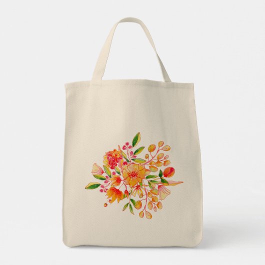 Stijlvolle chic oranje waterverf bloemstuk geperso tote bag (Achterkant)