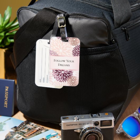 Stijlvolle Chic Pink Floral Bagagelabel (Voorkant & Achterkant)