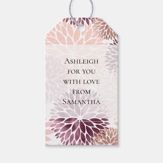 Stijlvolle Chic Roze Bloemachtige Bruiloft Cadeaulabel (Voorkant)