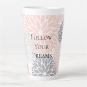 Stijlvolle Chic Roze Grijze Bloemen Latte Mok (Voorkant)