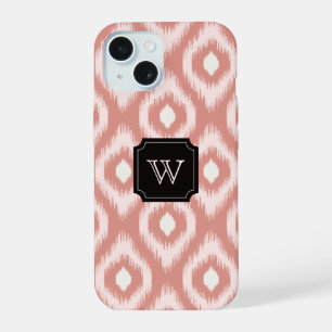 Stijlvolle Chic Roze Ivoorkleurige Diamant Ikat Mo iPhone 15 Hoesje