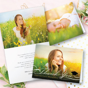 Stijlvolle Chic Script Afstudeerhoed Foto Afgestud Bedankkaart