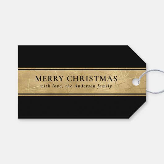 Stijlvolle Chic Simple Black en Faux Gold Kerstmis Cadeaulabel (Voorkant (Horizontaal))