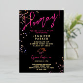 Stijlvolle Chic Zwart Roze Glitter School Afstudee Folie Uitnodiging (Staand Voorkant)