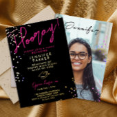 Stijlvolle Chic Zwart Roze Glitter School Afstudee Folie Uitnodiging