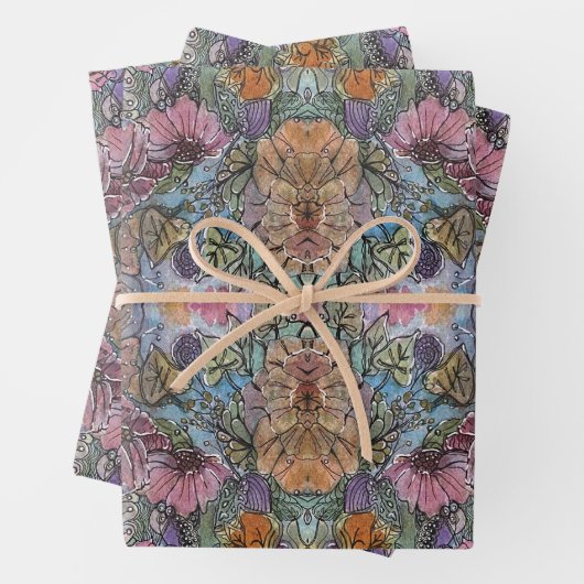 Stijlvolle chique bloementuin Waterverf schilderij Inpakpapier Vel (In situ)