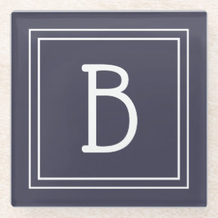 Stijlvolle chique monogram donkerblauw & wit initi glazen onderzetter