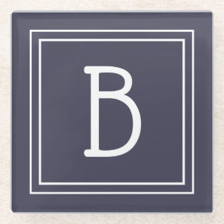 Stijlvolle chique monogram donkerblauw & wit initi glazen onderzetter