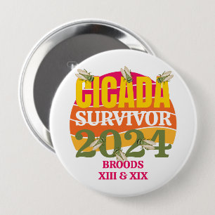 Stijlvolle CICADA SURVIVOR 2024 Broods XIII XIX Ronde Button 4,0 Cm