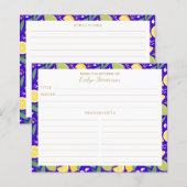 Stijlvolle Citrus Lemon Botanical Blue Recipe Kaar (Voorkant / Achterkant)