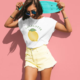 Stijlvolle Citrus Lemon Yellow Summer Monogram T-shirt