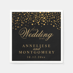 Stijlvolle Confetti gouden Stippen op zwart - trou Servet