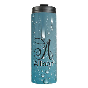 Stijlvolle Cool Blue waterdruppels Monogram A Lett Thermosbeker