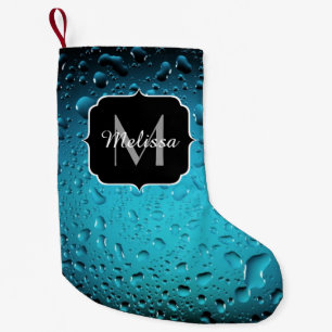 Stijlvolle Cool Blue waterdruppels Monogram Kleine Kerstsok