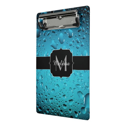 Stijlvolle Cool Blue waterdruppels Monogram Mini Klembord (Angled2)