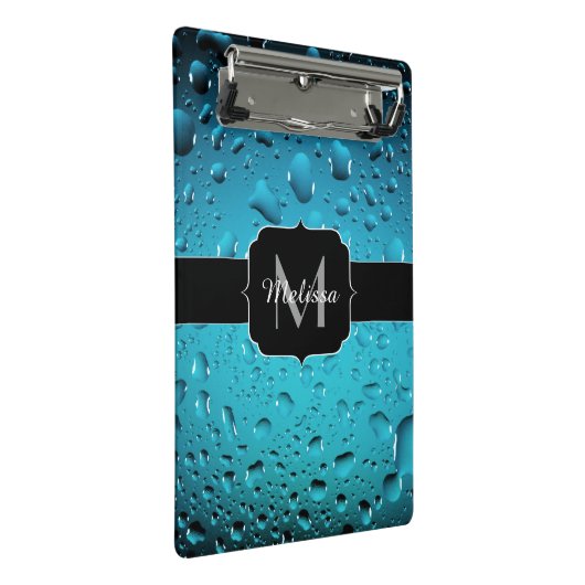 Stijlvolle Cool Blue waterdruppels Monogram Mini Klembord (Schuin)