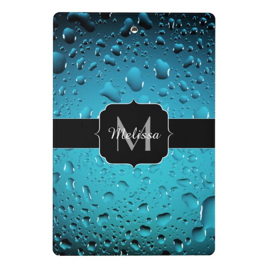 Stijlvolle Cool Blue waterdruppels Monogram Mini Klembord (Achterkant)