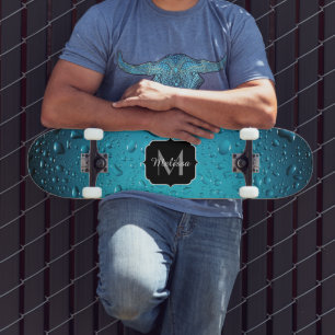 Stijlvolle Cool Blue waterdruppels Monogram Skateboard
