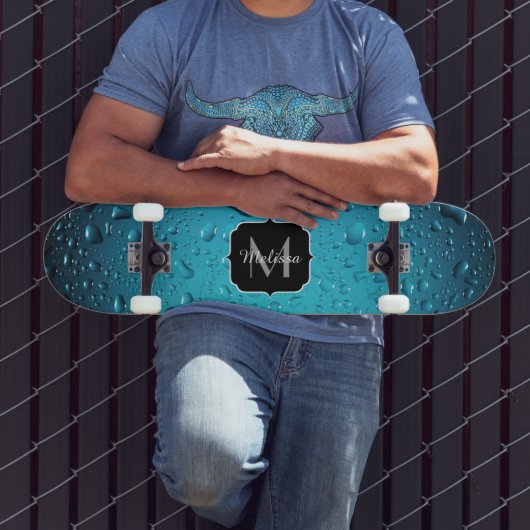 Stijlvolle Cool Blue waterdruppels Monogram Skateboard (Buiten 3)
