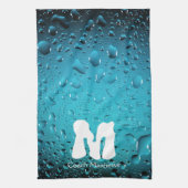 Stijlvolle Cool Blue waterdruppels Monogram Theedoek (Verticaal)