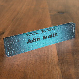 Stijlvolle Cool Blue-waterdruppels personaliseren Naambordje