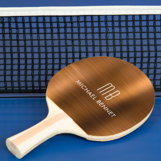 Stijlvolle Copper Metallic Monogram Naam Tafeltennisbatje