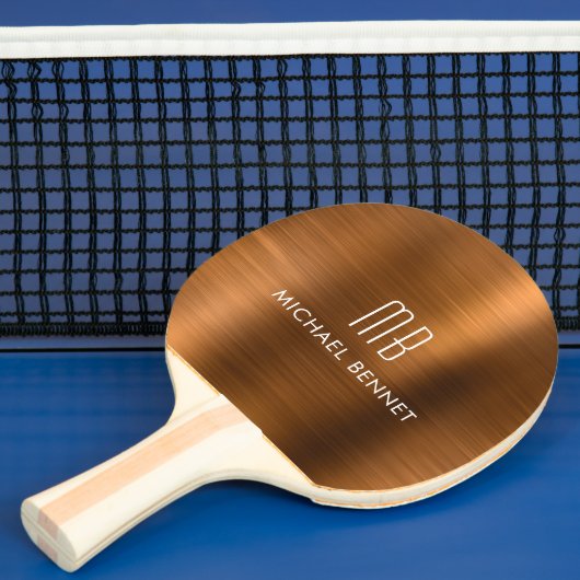 Stijlvolle Copper Metallic Monogram Naam Tafeltennisbatje (Insitu)