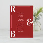 Stijlvolle Crimson Rode Monogram QR Code Bruiloft Kaart (Staand voorkant)