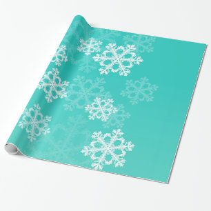 Stijlvolle Cyaan Snowflakes Modern kerstpatroon Cadeaupapier