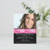Stijlvolle Damask Afstuderen Aankondiging (roze) 3 (Staand voorkant)