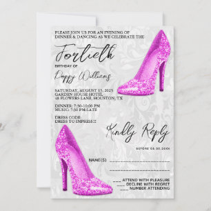 Stijlvolle Damask, Roze Stiletto's 40e verjaardag Kaart