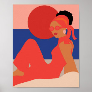 Stijlvolle dame op het strand poster