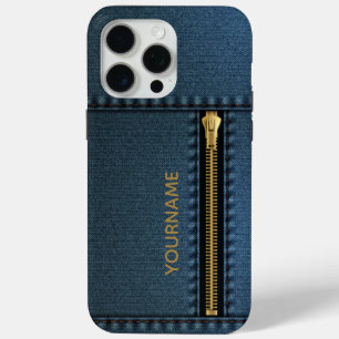 Stijlvolle denim met Zipper iPhone 15 Pro Max Hoesje