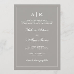 Stijlvolle diepe grijze bruiloft uitnodiging