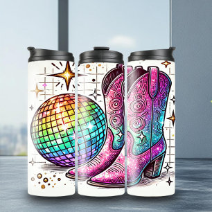 Stijlvolle Disco Ball Cowboy Boots Thermal Tumbler Thermosbeker