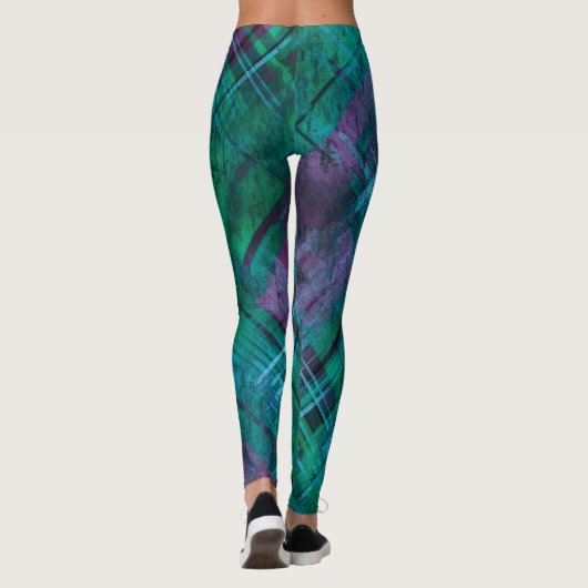 Stijlvolle Distress Plaid Check Paarse groene Tart Leggings (Achterkant)