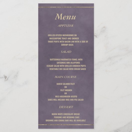 Stijlvolle donkere lavendel lila goud Bruiloft Men Programma (Voorkant)