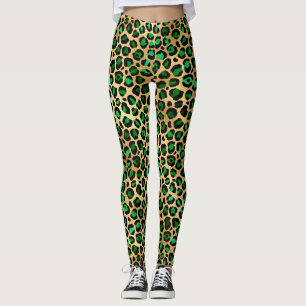 Stijlvolle, donkergroene en goudoliepleopardspots leggings