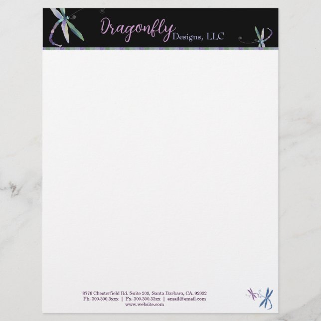 Stijlvolle Dragonfly Designer Business Persoonlijk Briefhoofd (Voorkant)