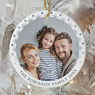 Stijlvolle dubbelzijdige twee foto's Zilveren Snee Keramisch Ornament