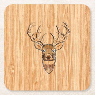 Stijlvolle, dunne, lichte houten korrels afdrukken vierkante kartonnen onderzetter