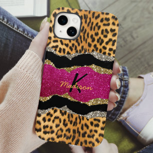 Stijlvolle, dunne, roze glittery-monogram voor die iPhone 13 hoesje