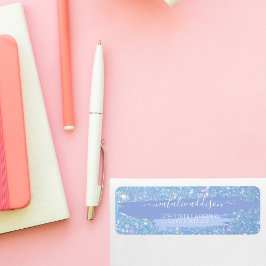 Stijlvolle Dusty Blue Glitter Retour Adreslabel Etiket