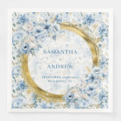 Stijlvolle Dusty Blue Gold Sparkle Wedding Servet (Voorkant)