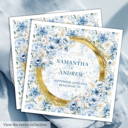 Stijlvolle Dusty Blue Gold Sparkle Wedding Servet