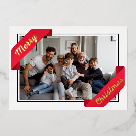 Stijlvolle één foto rode banner vrolijke kerst fol folie feestdagenkaart