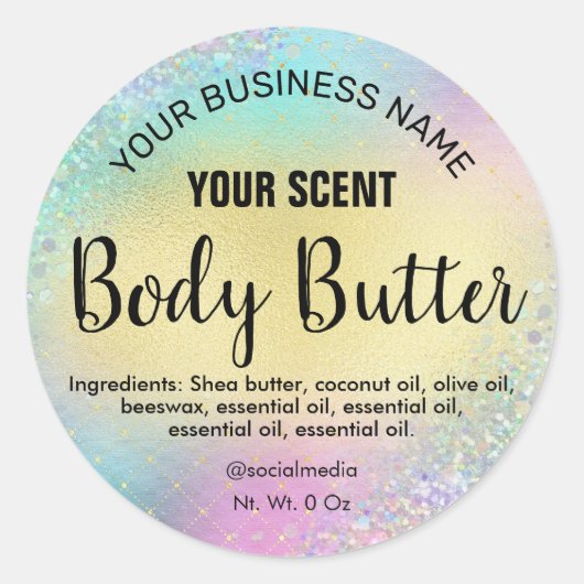 Stijlvolle Eenhoorn Glitter Body Butter Labels (Voorkant)