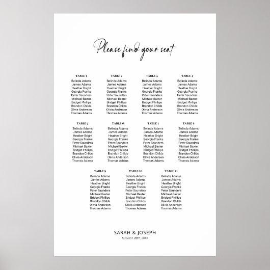 Stijlvolle eenvoudige 11 Tafel Trouwstoel Grafiek Poster (Voorkant)