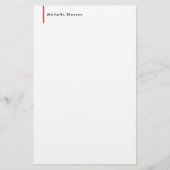Stijlvolle Eenvoudige Plain Zwart & Wit Rood Minim Briefpapier (Voorkant)